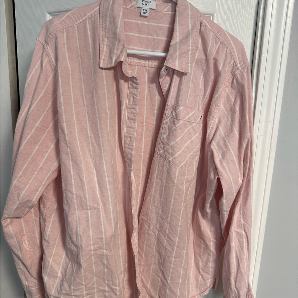 Crown & Ivy Pink and White Striped Casual Shirt